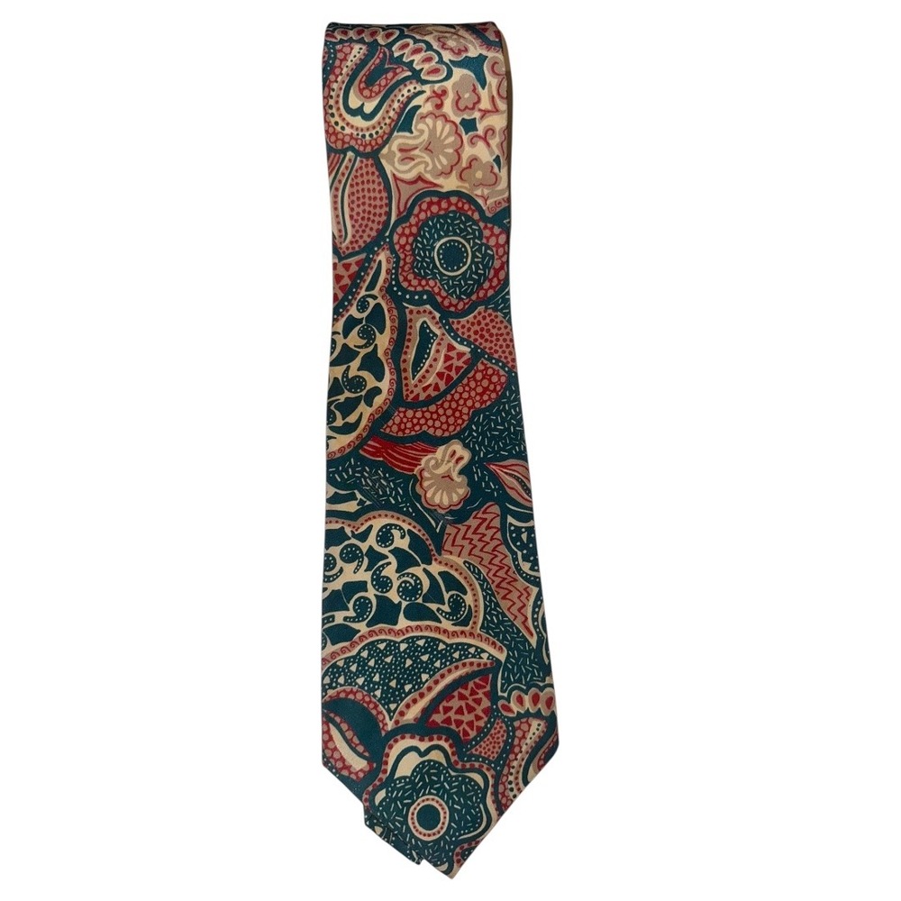 Stanley Blacker Men's Necktie Teal Red Beige Floral Paisley Silk Blend A20Q